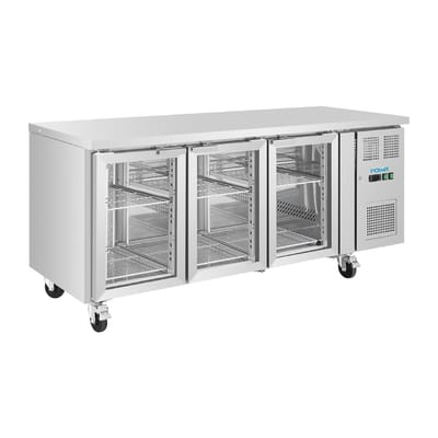 Polar U-serie 3-deurs koelwerkbank met glazen deuren