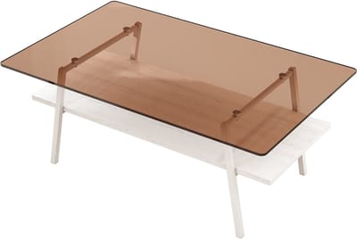 DESMIU Salontafel – Modern Glasdesign Met Stevige Basis En Verfijnde Afwerking – Voor Woonkamer En Lounge – MDF En Glas – Bruin Wit – 98x58x42,5 Cm