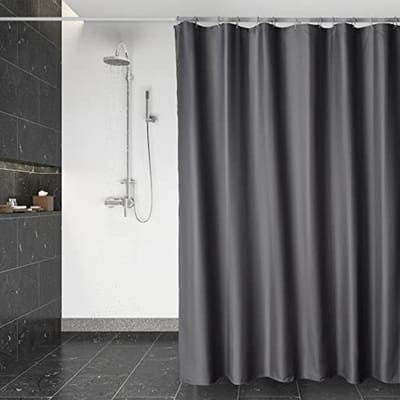Nazik Living Douchegordijn, waterdicht, wasbaar, sneldrogend, polyester, met 12 roestvrijstalen ringen, transparant, donkergrijs, 180 x 200 cm