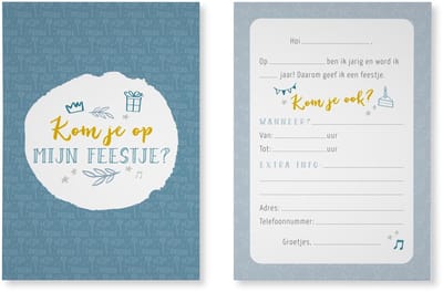 Maan Amsterdam Uitnodigingen kinderfeestje - Blauw - Jongen - Set van 10 - Inclusief enveloppen - A6