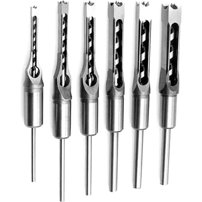 Vierkant gatboor Houtbewerking Gatenzaag Langgatbeitel Stalen boren Set 1/4 inch, 6pcs zilver