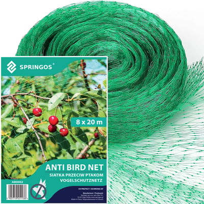 Springos Vogelnet - Vogelgaas - Anti- Vogelnet - Ongedierte en Vogelbestrijding - 8 x 20 M - Inclusief Bevestigingsankers -20 Stuks
