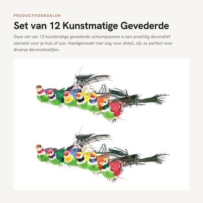 Dailygoods- Vogelknutselornament 12 Stuks - Kunstmatig Gevederde Schuimpau - Tuindecoratie - DIY Vogels - Flexibele Draad - 25 cm - Decoratievogels