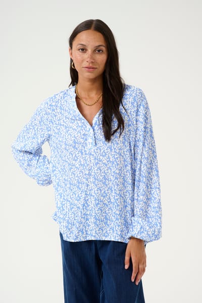 Blouse met lange mouwen Loose fit Blue/Chalk Graphic Print blue white