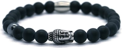 IbizaMen - Heren armband - mat onyx 8mm - Hematiet - RVS buddha