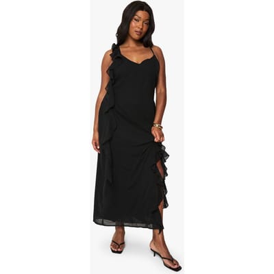 boohoo Dames Plus Chiffon Ruffle Maxi Jurk | Black | Maat: 16