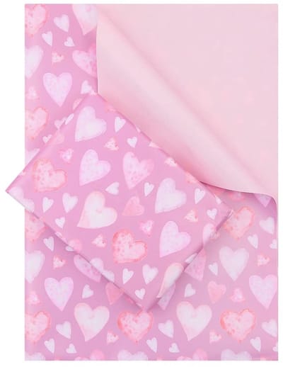 Dailygoods- Cadeaupapier Roze - Omkeerbaar Hart - 4 Vellen - Moederdag - Valentijnsdag - Hoogwaardige Kunstdrukpapier - 50x71 cm - Inpakpapier