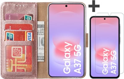 Hoesje met Screenprotector Geschikt voor Samsung Galaxy A37 – Arara bookcase met pasjeshouder - Rosegoud
