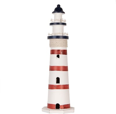 Clayre & Eef Decoratie Beeld Vuurtoren Ø 15x48 cm Wit Rood MDF
