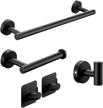 COOAU - Verchroomde badkamerset - 5-delige badkameraccessoireset - SUS304 roestvrij staal - 40 cm (16 inch) wandgemonteerde handdoekstangset - Badjas- en handdoekhaken - Toiletrolhouder - Handdoekrekken voor de badkamer - Zwart