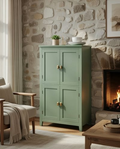 Badkamerkast 4 Deuren met Verstelbare Planken – Forest Green – Opbergkast voor Badkamer, Keuken en Woonkamer – House&Garden