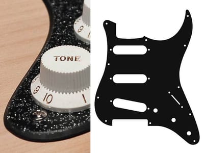 Boston ST-213-SBK pickguard, Stallion, standard, SSS, 3 pot holes, 3-5 switch, 2 ply, sparkling black