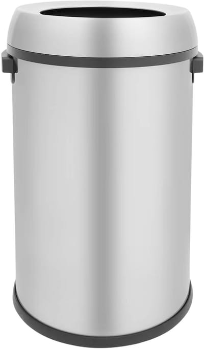 RVS ronde afvalbak (65 L, 40 × 69 cm) – Voor kantoor, slaapkamer en restaurant – grote open prullenbak met robuuste constructie – roestvrij staal – zilver