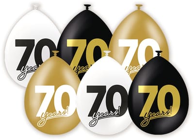 LUQ – Latex Ballonnen Celebration 70 Jaar – 6 Stuks – Zwart-Wit-Goud – Luxe Verjaardag Feest Versiering – Helium Ready