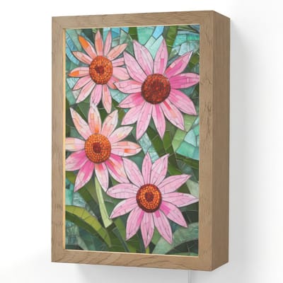 Wandlamp 20x30 cm - Oplaadbaar - Bloemen - Roze - Glasmozaïek - Wandlampen binnen woonkamer - Slaapkamer lamp met kabel - Decoratieve nachtlamp - Vloerlamp snoer
