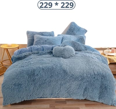 Livano Teddy Dekbedovertrek - Fleece Dekbedovertrek - Fluffy Dekbedovertrek - Pluche - Dekbed - Deken - Inclusief Kussens - Blauw 229x229cm