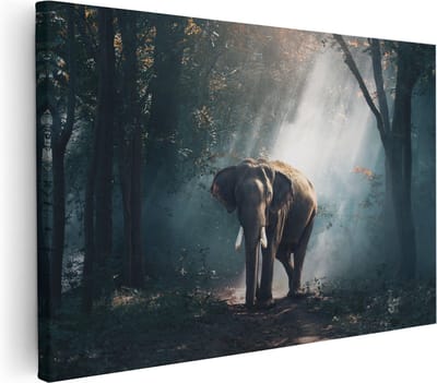 Artaza Canvas Schilderij Olifant In Jungle - 30x20 cm - Klein - Wanddecoratie Woonkamer - Muurdecoratie Dieren - Kamer Accessoires