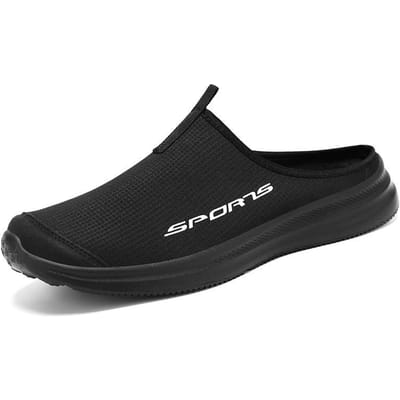 Herenschoenen Nieuwe Zomerslippers Ademend en Licht Casual Schoenen Eenvoudig Instapmodel Zachte Zool Halve Ondersteuning Schoenen 44 black