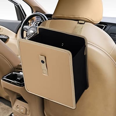 Opvouwbare Hangende Auto Prullenbak - Vuilniszak en Organisator voor in de Auto - Veganistisch Leer - Beige