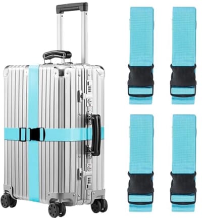 4-delige set kofferriemen, verdikte versterkte heavy-duty riemen, verstelbare reisriem voor koffers - Blauw