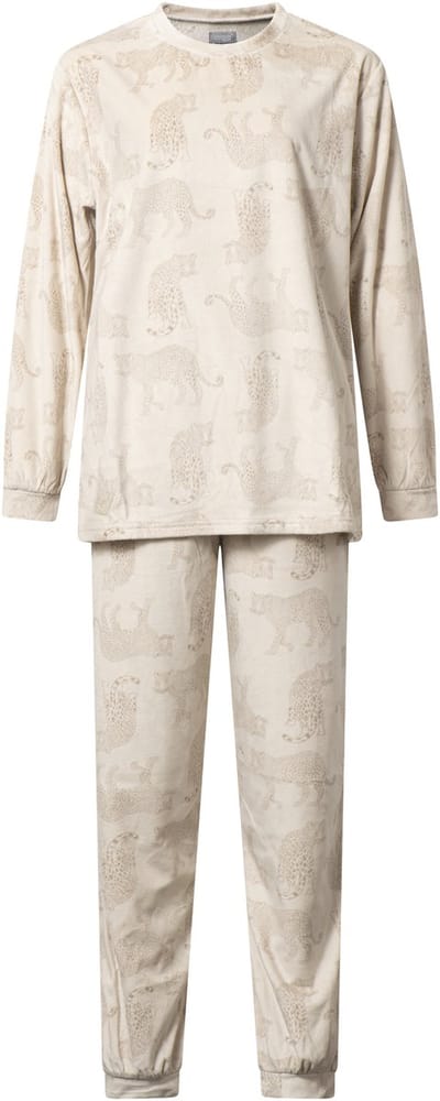 Cocodream - warme en zachte dames pyjama 691973 - velours fleece - beige - maat XXL