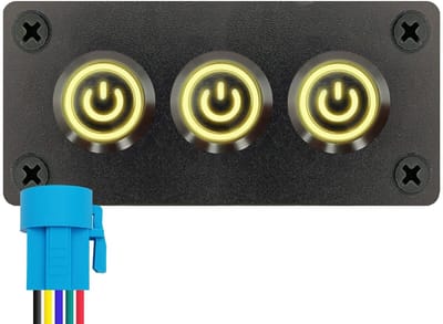 ProRide Metalen Drukschakelaars ON-OFF 220V - 16mm - Drievoudig inbouwpaneel - IP67 - LED indicatie Geel