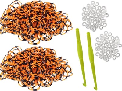 Behave - 600 Loombandjes - Zwart-Oranje - Met Weefhaken & S-clips - Latexvrij - Creatief Speelplezier