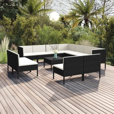 vidaXL - 12-delige - Loungeset - met - kussens - poly - rattan - zwart