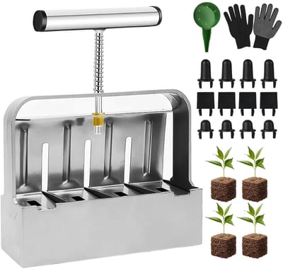 Dailygoods- Bodemblokkering Handmatig - Grondbalpers - Handbediende Blokker - 4 Bodemblokken 5x5 cm - Zaadhulp - Handschoenen - Hoogwaardige Aluminiumlegering