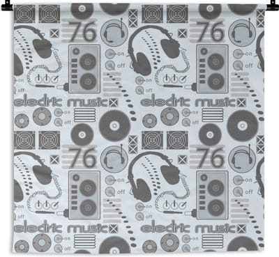 Wandkleed - Wanddoek - DJ - Koptelefoon - Vintage - Tekening - Design - 180x180 cm - Wandtapijt