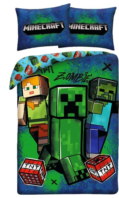 Minecraft Dekbedovertrek Zombie Creeper - 140 x 200 + 70 x 90 cm - Polyester