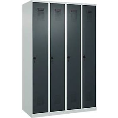C+P Evolo Plus garderobekast, 4 vakken, rechts scharnierend, veiligheidsdraaistang, B 1200 x D 500 x H 1850 mm, lichtgrijs/antracietgrijs