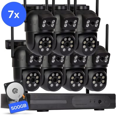 Teceye Dual Beveiligingscamera Buiten met Recorder - Draadloze Buitencamera - 7 Camera - 500GB Opslag