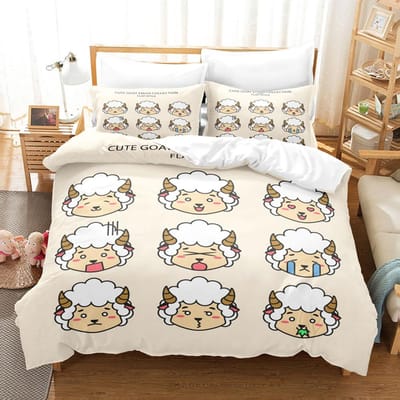 Dieren Dekbedovertrek Set Cartoon Wit Schaap Thema Patroon Kawaii King Queen Twin Full Size Voor Kinderen Tieners Polyester Beddengoed Set EU Single(135*200cm)3pcs