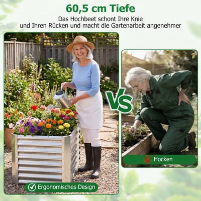 COSTWAY Verhoogd metalen kruidenbed van verzinkt plaatstaal, tuinbed met open bodem, plantenbak rechthoekig, weerbestendig, groentebed voor terras, tuin, voor groenten, bloemen, fruit (119,5 x 61,5 x 60.5 cm)