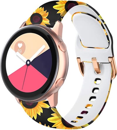 Strap-it Smartwatch bandje 20mm - siliconen bandje Zonnebloem print geschikt voor Samsung Watch 3 41mm / Watch 42mm / Watch Active (2) / Watch FE 40 & 44mm / Galaxy Watch 4 (Classic) / Watch 5 (Pro) / Watch 6 (Classic) / Watch 7 (40 & 44mm)