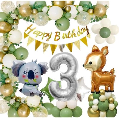 FeestmetJoep® 69-delig feestpakket Jungle 1, 2, 3, 4, 5, 6 jaar verjaardag - Jungle thema feestje 3 jaar - Jungle versiering - Jungle feestartikelen - Jungle slinger - Jungle ballonnen - Jungle kinderfeestje - Koala verjaardag versiering