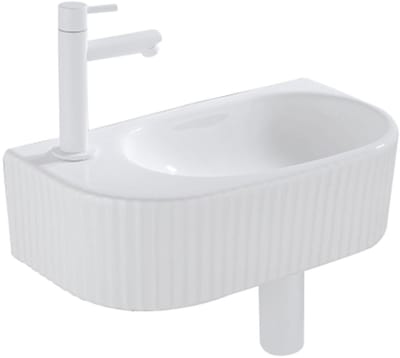 QeramiQ Fuente fonteinset – 40x21.5x12 cm – keramiek wit glans – kraangat links – mat witte kraan – geribbeld