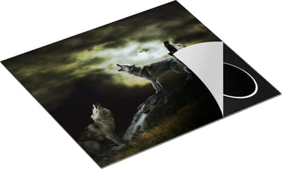 Chefcare Inductie Beschermer Drie Huilende Wolven tijdens Volle Maan - 60x50 cm - Afdekplaat Inductie - Kookplaat Beschermer - Inductie Mat