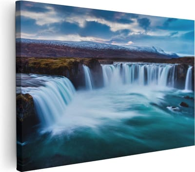 Artaza Canvas Schilderij Landschap IJsland - 30x20 cm - Klein - Wanddecoratie Waterval - Muurdecoratie Bergen - Schilderijen Op Canvas Natuur