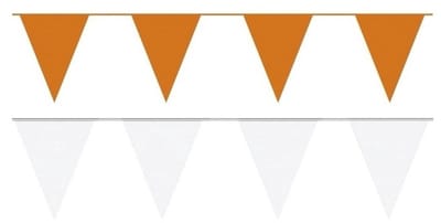 Witte/Oranje feest punt vlaggetjes pakket - 80 meter - slingers/ vlaggenlijn