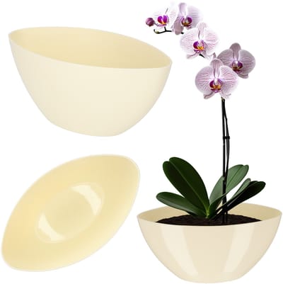 KADAX Bloempot, ovale bloempot, sierpot van kunststof, sierpot voor binnen, bloemen en planten, balkon, bloembak, moderne vorm, 38 x 14 cm, crème