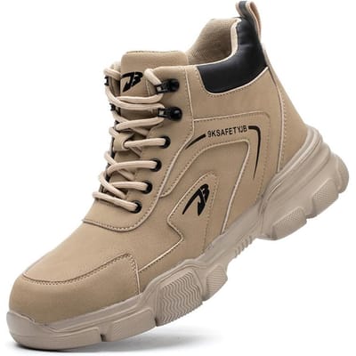 Chaussures de travail anti-écrasement et anti-perforation de haute qualité Chaussures de sécurité pour hommes Baskets de travail à boucle rotative en fil d'acier Chaussures indestructibles 40 marron