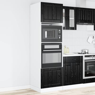 vidaXL - Ovenkast - PORTO - Zwart - Eiken - 60 - x - 57 - x - 207 - cm - Bewerkt - hout