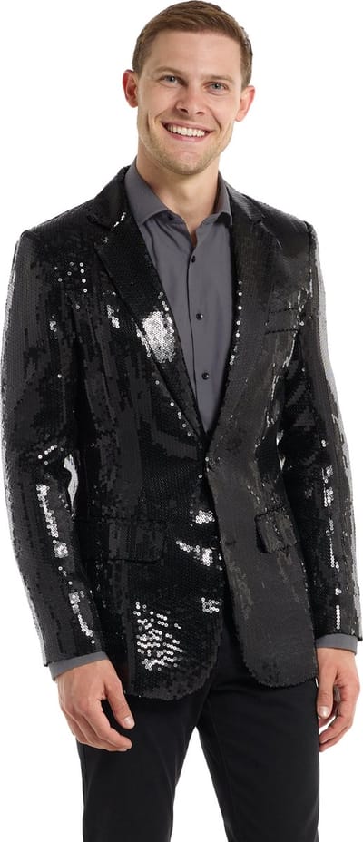 Suitmeister Sequins Zwart - Heren Blazer - Kerst - Oud en Nieuw - Glimmende Pailletten - Zwart Jasje - Maat S