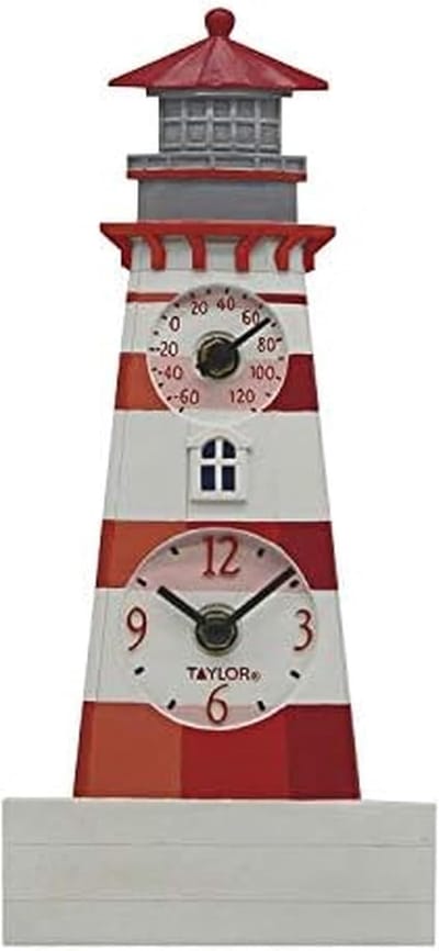 Lighthouse Klok Thermometer - Wandklok Buiten - Decoratie Tuin - UV Bestendig - 30 cm - Veelkleurig