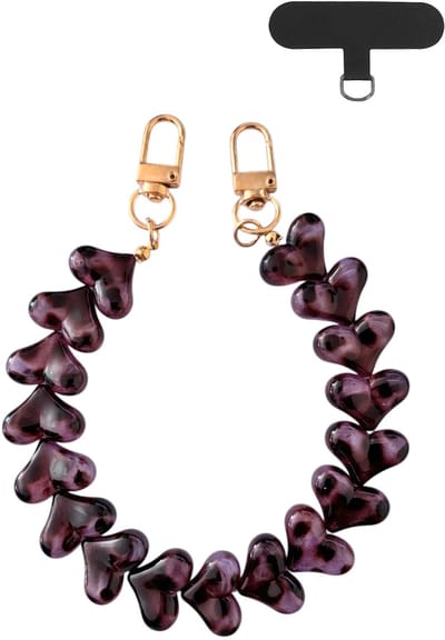 Telefoonkoord Leopard - Hartjes Paars | Lengte 32 cm | Acryl/Bijoux | Fashion Favorite