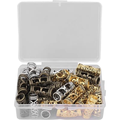 48 Stuks Haardreadlocks Kralen 4 Kleuren Vintage Legering Haar Baard Kralen voor Vlechten DIY Sieraden white