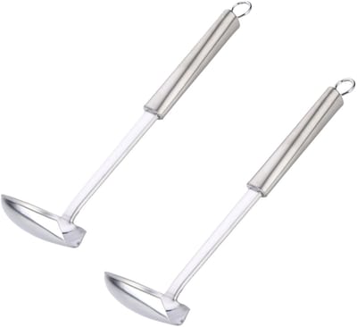 Alpina Keukengerei saus opscheplepel - 2x - zilver - rvs - 28 x 7 cm