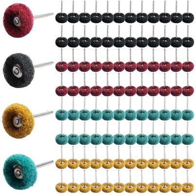 Set van 100 Schuurdisc 25 mm, Schuur- en Polijstschijven 120/180/320/400 Korrel, Polijstwielen met 3 mm Handvat, Metalen Schuuraccessoires voor Dremel Rotatietools en Meer